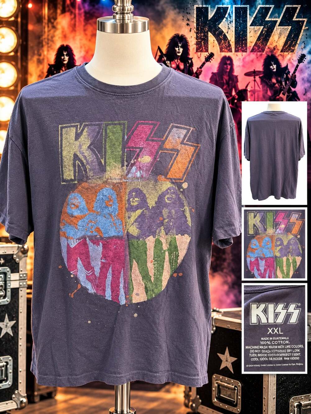 KISS Band Graphic T-Shirt Size XXL 2XL Rock Music Gray Tee